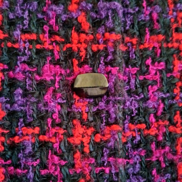KASPER Chanel Style Black, Red, Purple Tweed Houndstooth Wool Blazer - Picture 3 of 5